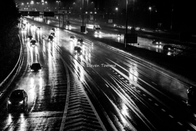 Highway at snowfall