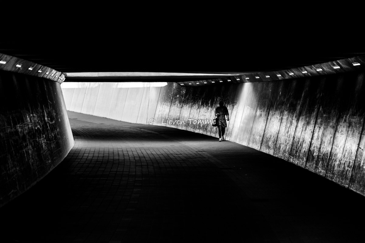 Pedestrian in a tunnel